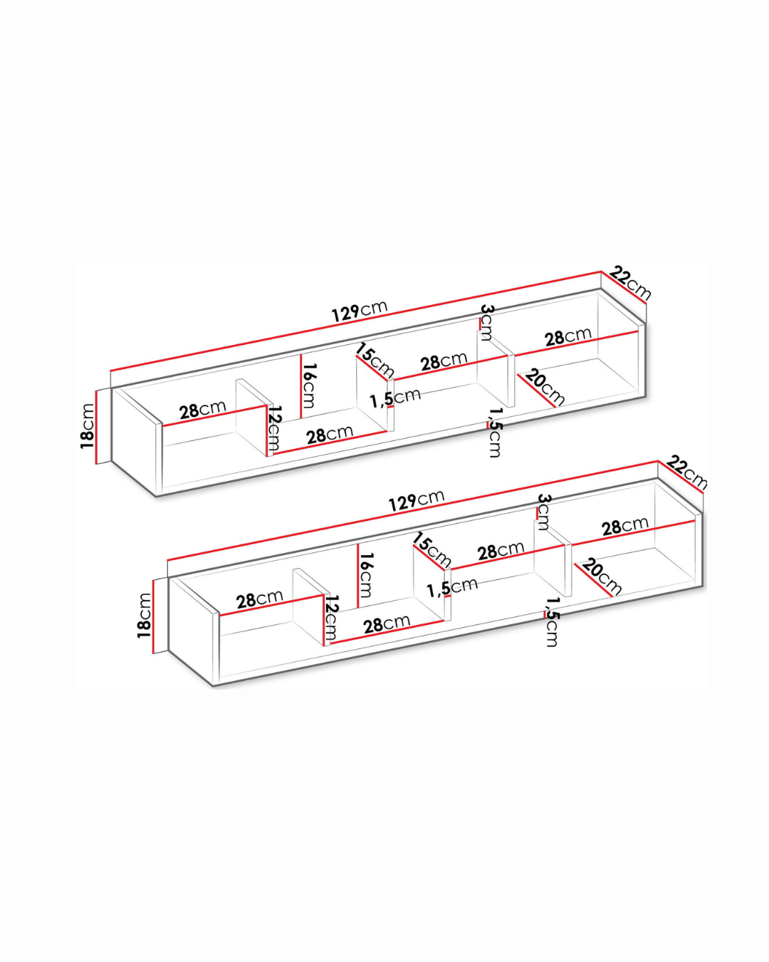 2 τμχ Modern Minimal Σετ Ραφιών Τοίχου 129cm - Image 6