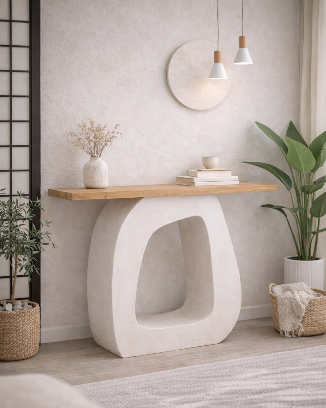 Island Modern Κονσόλα με Επιφάνεια από Ξύλο Ελάτου & Βάση Cement Look 120 cm - Image 2