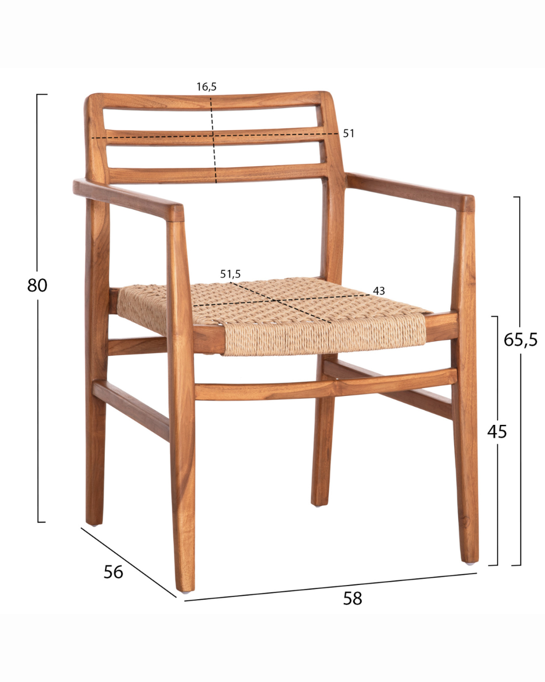 Japandi Πολυθρόνα Τραπεζαρίας από Teak & VIRO Σχοινί 58cm Φυσικό - Image 5