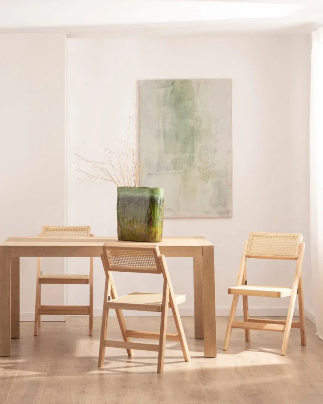 Boho Πτυσσόμενη Καρέκλα από Μασίφ Ξύλο & Φυσικό Rattan 44cm Φυσικό - Image 2