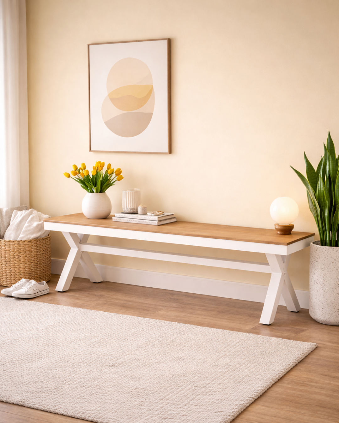 Modern Παγκάκι Αλουμινίου/Polywood Λευκό - Φυσικό Ξύλο 150 cm - Image 2