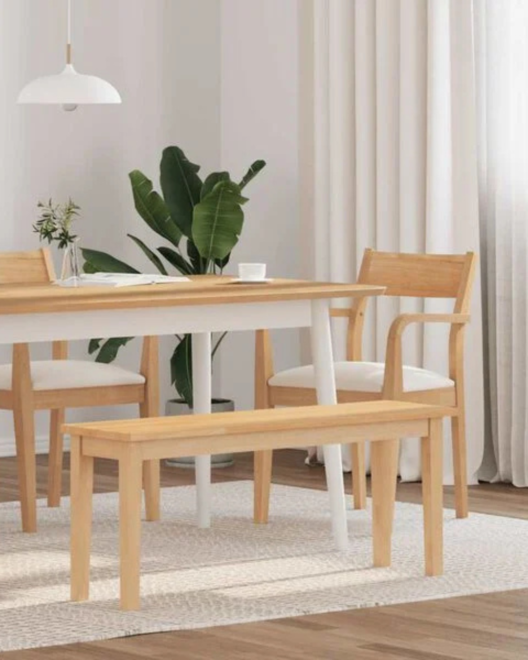 Scandinavian Παγκάκι Μασίφ Ξύλο Καουτσουκόδεντρου 110cm Φυσικό - Image 2