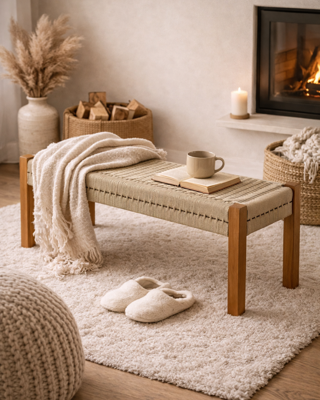 Japandi Παγκάκι Teak & Συνθετικό Σχοινί 150cm Φυσικό - Image 2