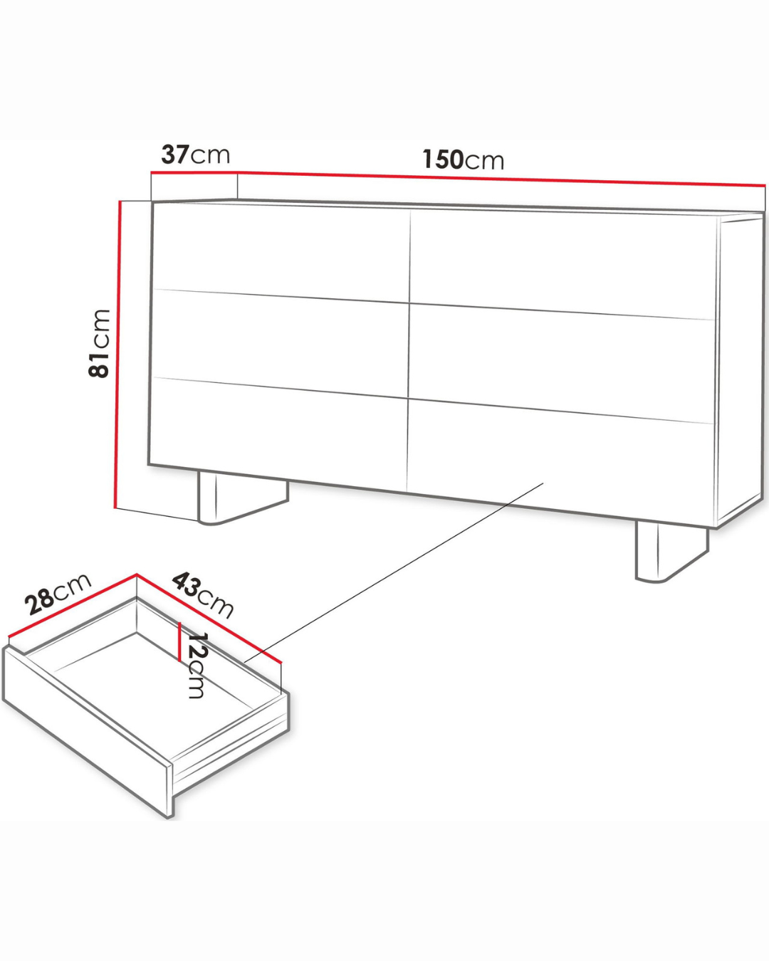Modern Architectural Μπουφές με Ραβδώσεις σε Κασμίρ Χρώμα 150cm - Image 6