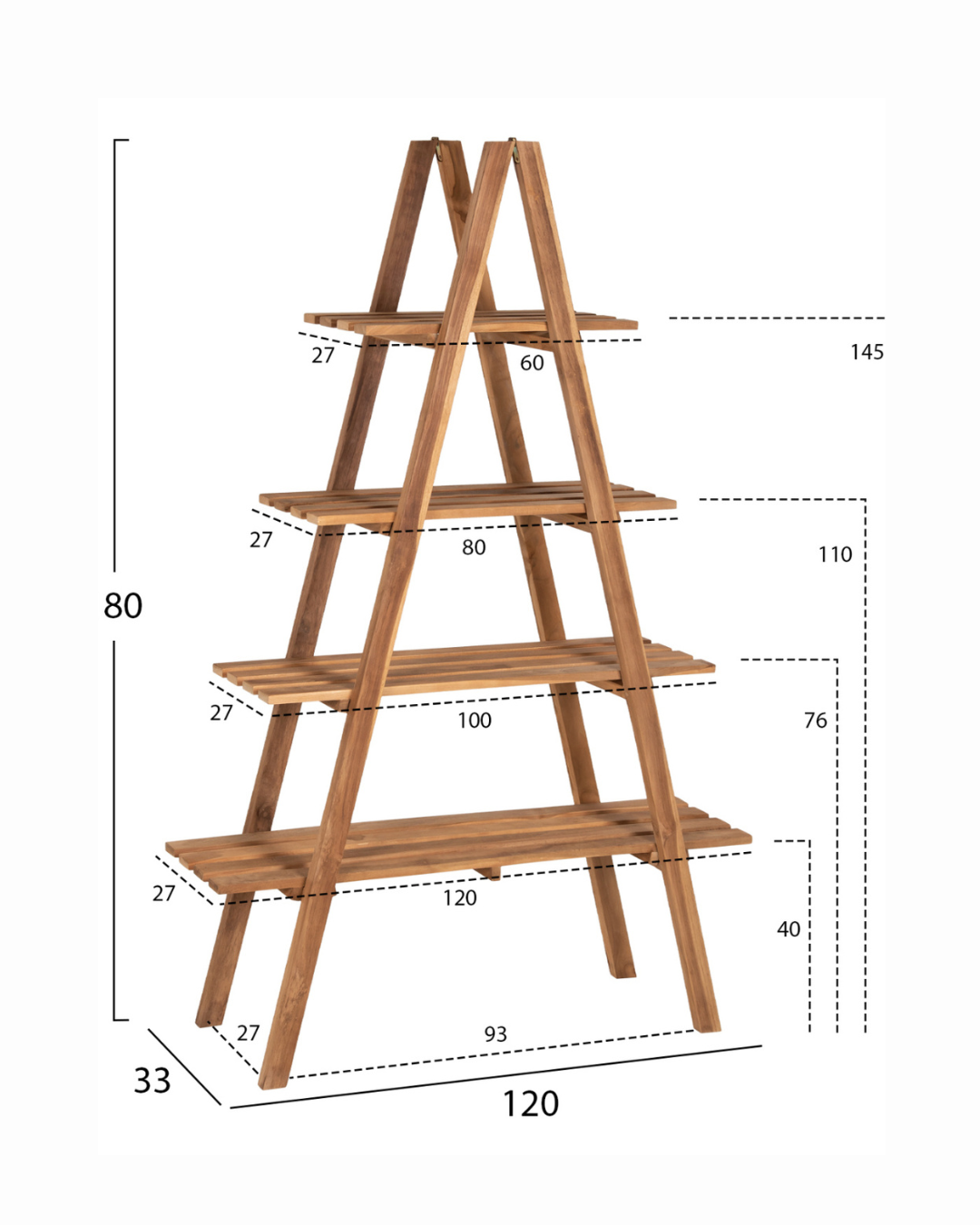 Modern Natural Πτυσσόμενη Βιβλιοθήκη από Ξύλο Teak 180cm - Image 6