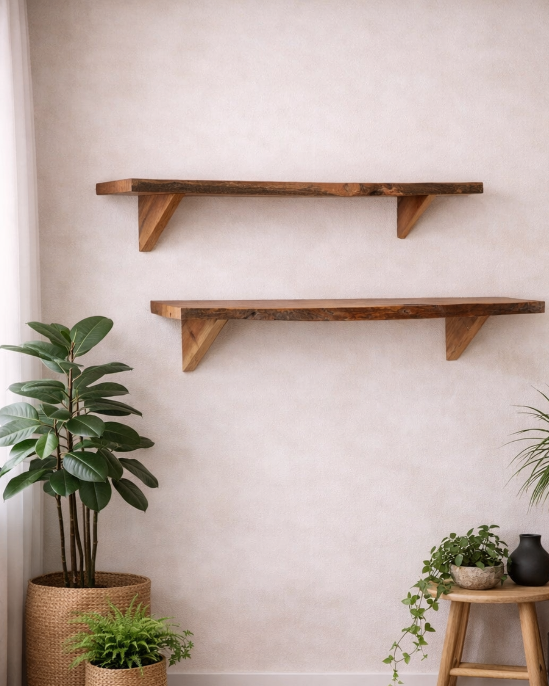 2 τμχ Rustic Natural Ράφια Τοίχου 3 Μεγέθη από Μασίφ Ξύλο Ακακίας 90cm - Image 2
