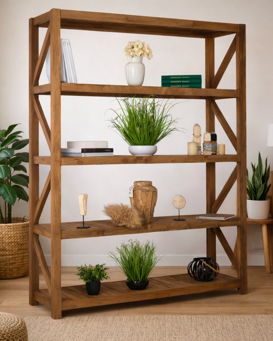 Industrial Natural Βιβλιοθήκη από Ανακυκλωμένο Ξύλο Teak 200cm - Image 2