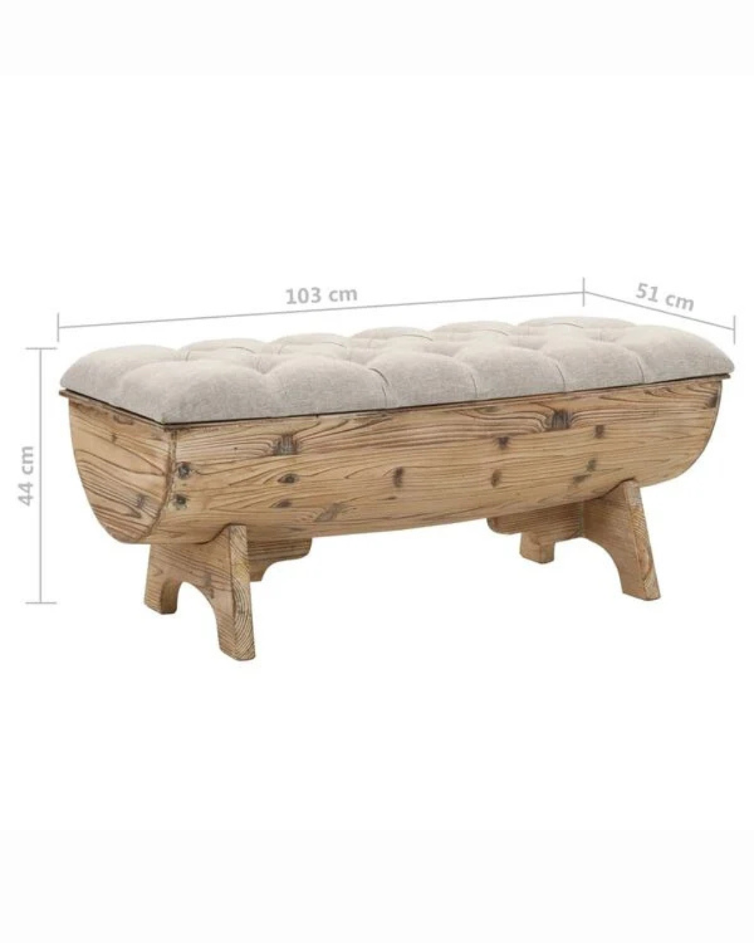 Rustic Vintage Παγκάκι με Αποθηκευτικό Χώρο Barrel Design 103cm Κρεμ-Καφέ - Image 8