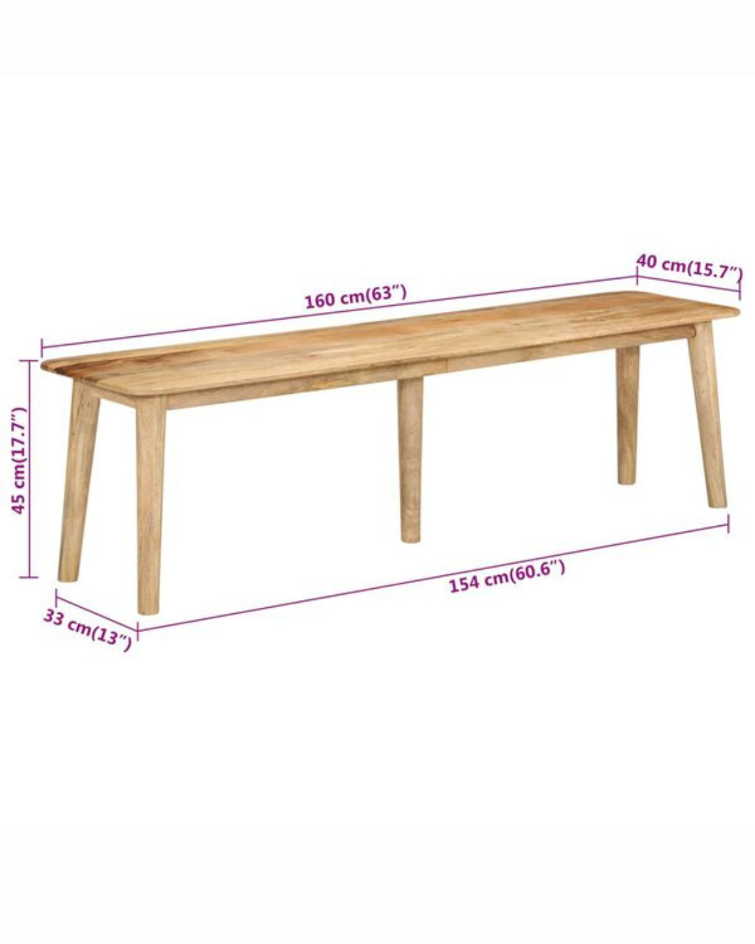 Minimal Παγκάκι Μασίφ Ξύλο Μάνγκο 160cm Φυσικό - Image 8