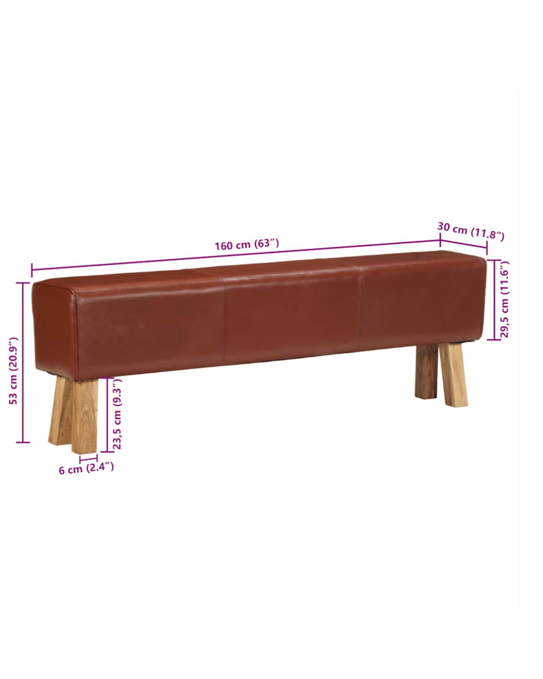 Vintage Παγκάκι Δέρμα & Μασίφ Ξύλο Ακακίας 160cm Καφέ - Image 7