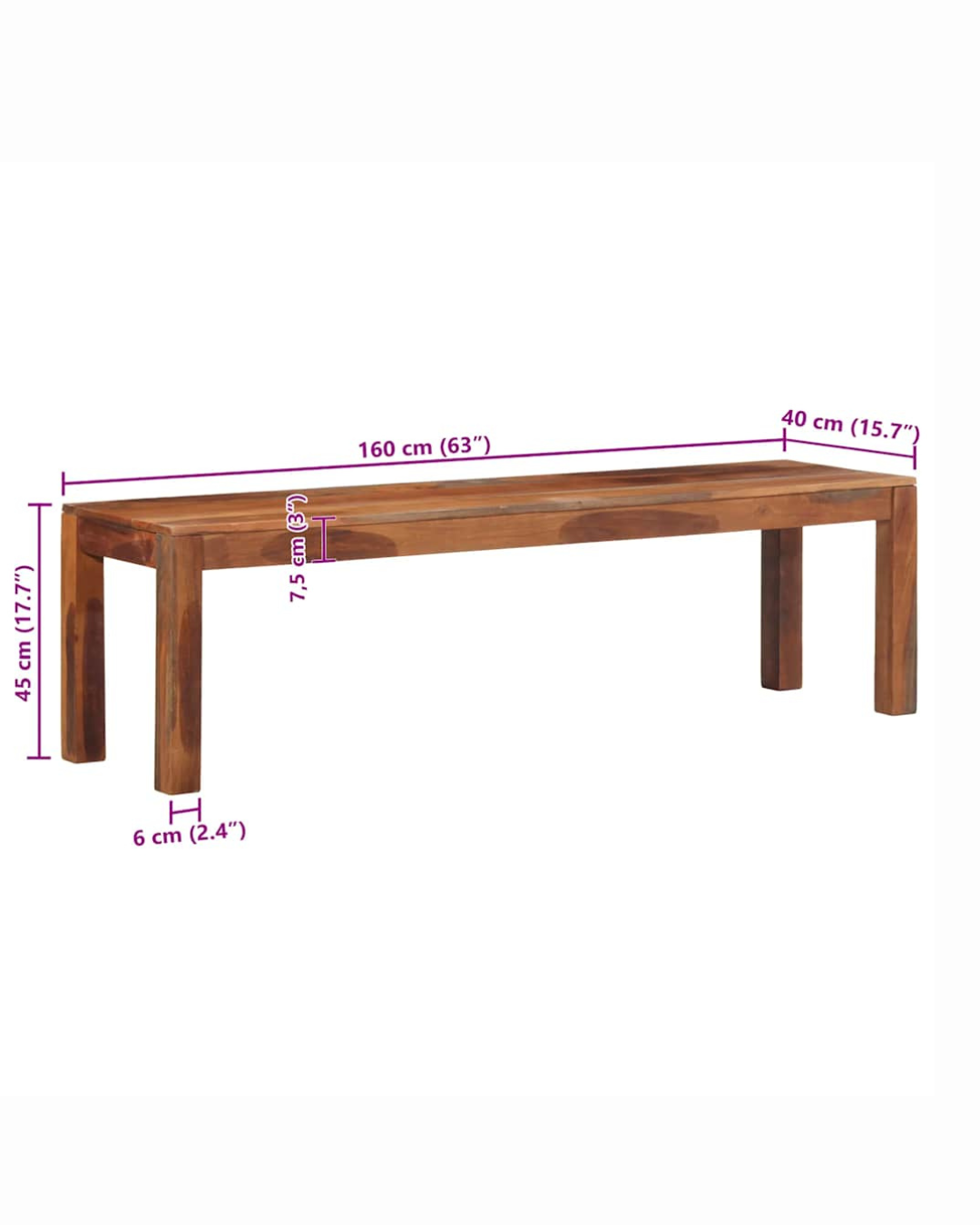 Rustic Παγκάκι Μασίφ Ξύλο Ακακίας 160cm Καφέ - Image 8