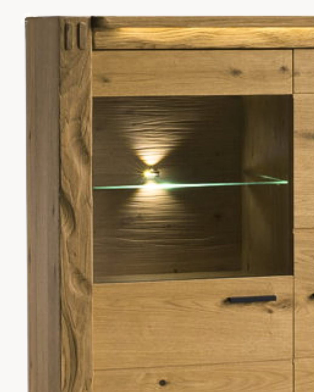 Modern Minimal Βιτρίνα με Φωτισμό, Ράφι & Ντουλάπια 101cm Φυσικό - Image 3
