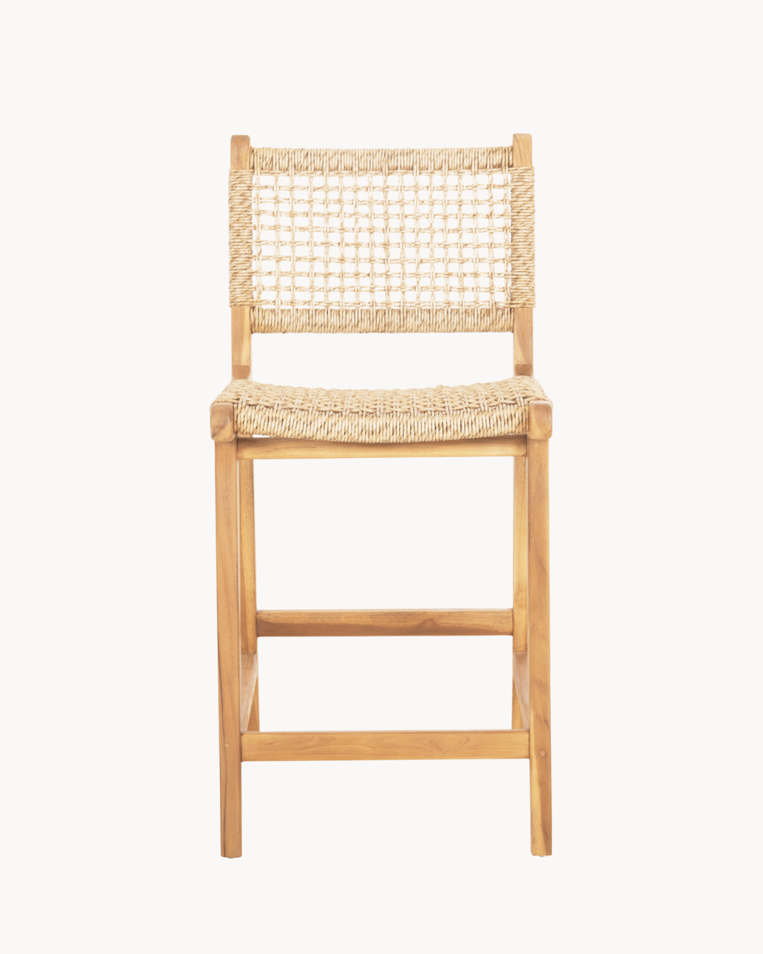Boho Σκαμπό Μπαρ από Μασίφ Teak με Σχοινί VIRO 60cm - Image 3