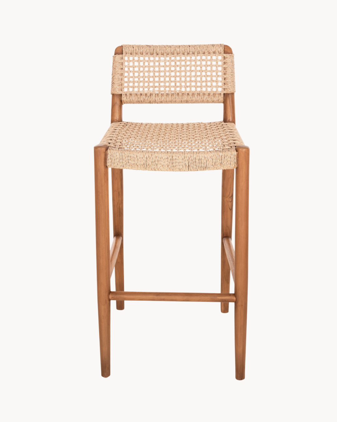 Boho Σκαμπό Μπαρ από Μασίφ Teak με Σχοινί VIRO 75cm - Image 3