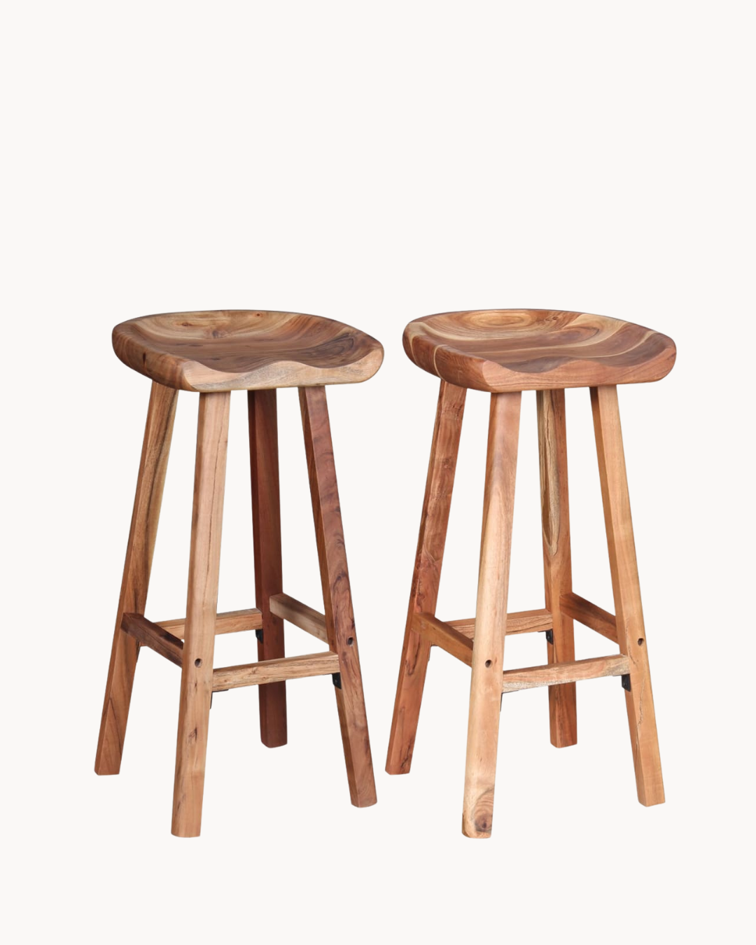 Scandi Σετ 2 Σκαμπό Μπαρ από Μασίφ Ξύλο Ακακίας 76cm - Image 3