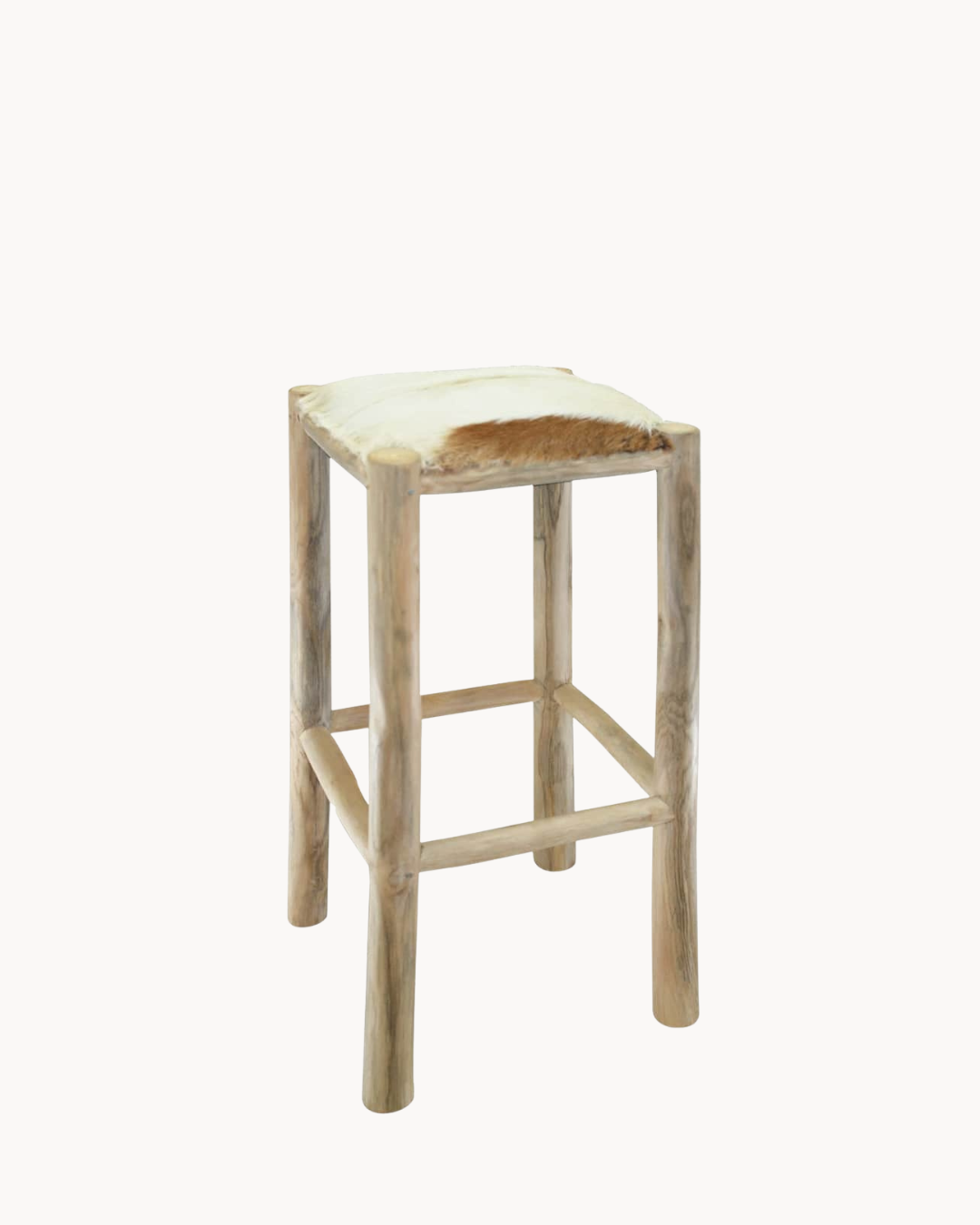 Rustic Σκαμπό Μπαρ από Μασίφ Teak & Γνήσιο Δέρμα Κατσίκας 76cm - Image 3