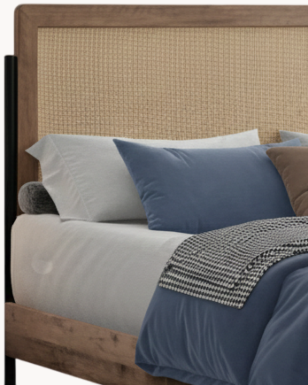 Rustic Ξύλινο Κρεβάτι Rattan Φυσικό 165cm - Image 3