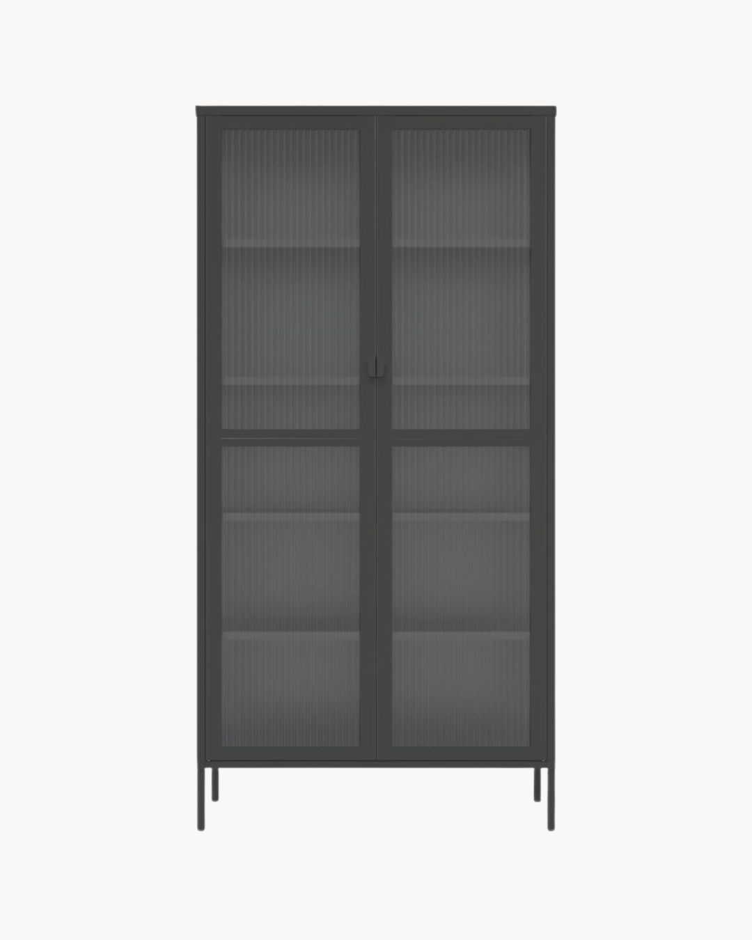Industrial Contemporary Βιτρίνα Ατσάλι & Αυλακωτό Γυαλί 85cm Μαύρο - Image 3