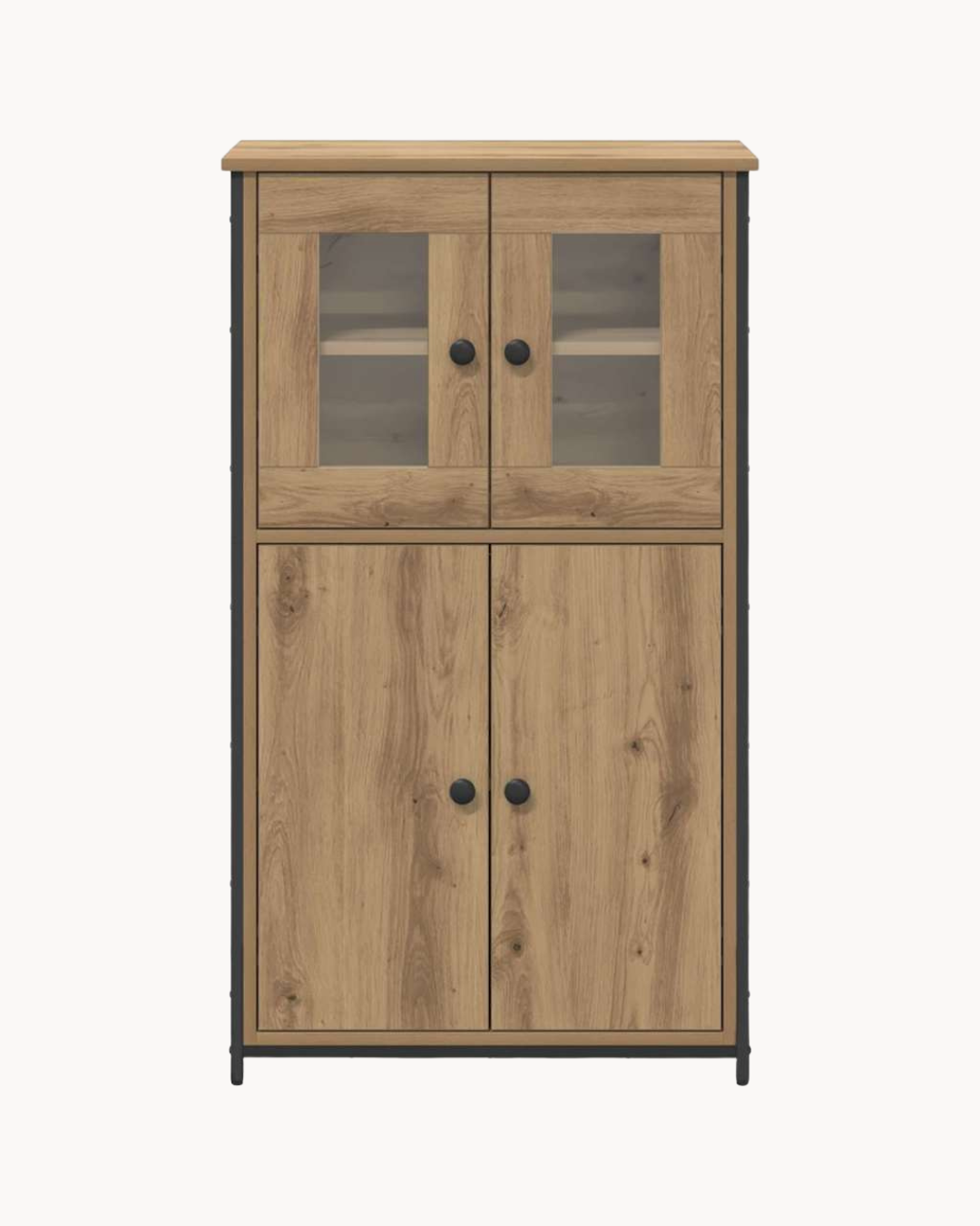 Minimal Μοντέρνα Βιτρίνα Αποθήκευσης 62cm με 4 Πόρτες & Ράφια Φυσικό - Image 3