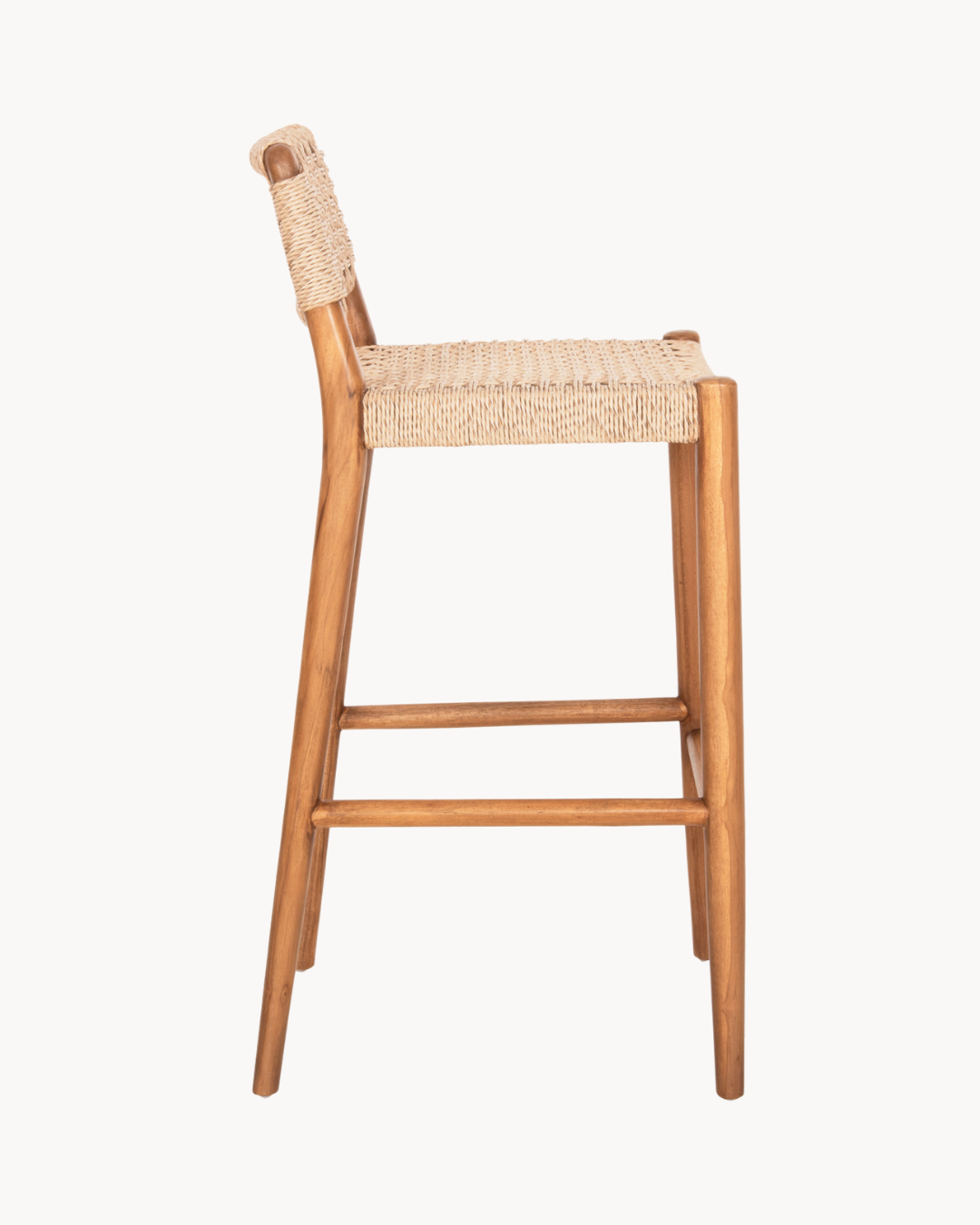 Boho Σκαμπό Μπαρ από Μασίφ Teak με Σχοινί VIRO 75cm - Image 4