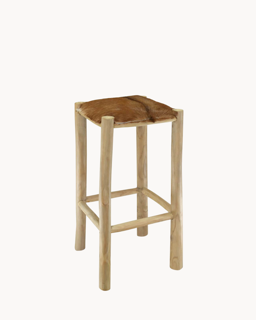Rustic Σκαμπό Μπαρ από Μασίφ Teak & Γνήσιο Δέρμα Κατσίκας 76cm - Image 4