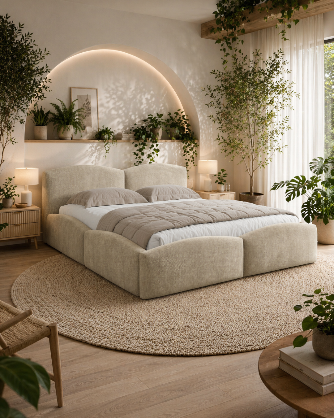 Modern Υφασμάτινο Κρεβάτι με Αποθηκευτικό Χώρο 3 μεγέθη Μπεζ - Image 2