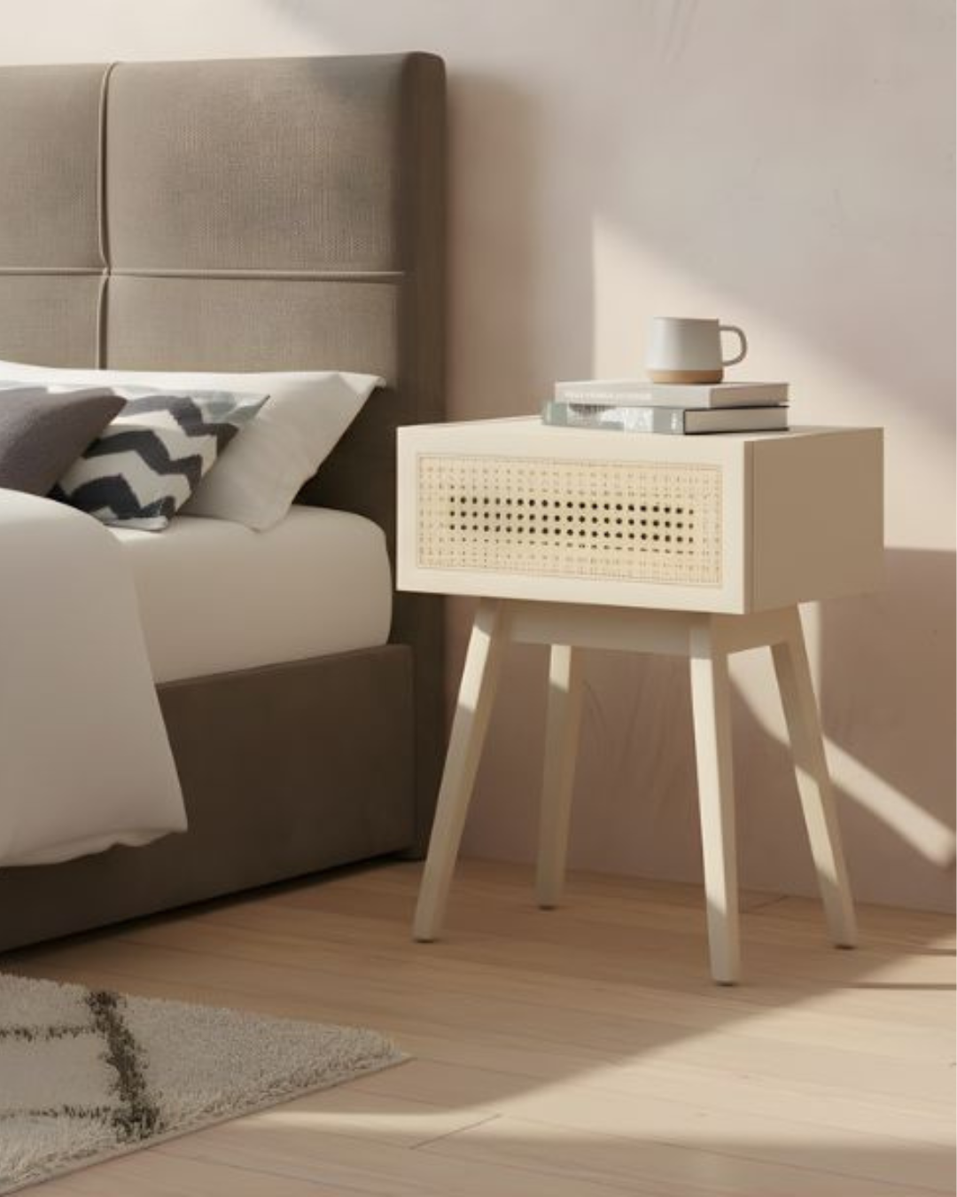 Boho Scandi Ξύλινο Κομοδίνο 40x35x58εκ εκρού - Image 2