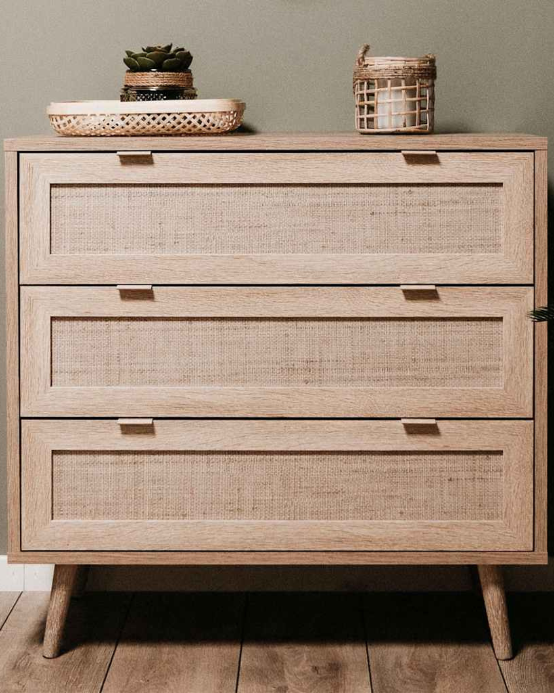 Boho Συρταριέρα Με 3 Rattan Συρτάρια 80x40x80εκ φυσικό - Image 7