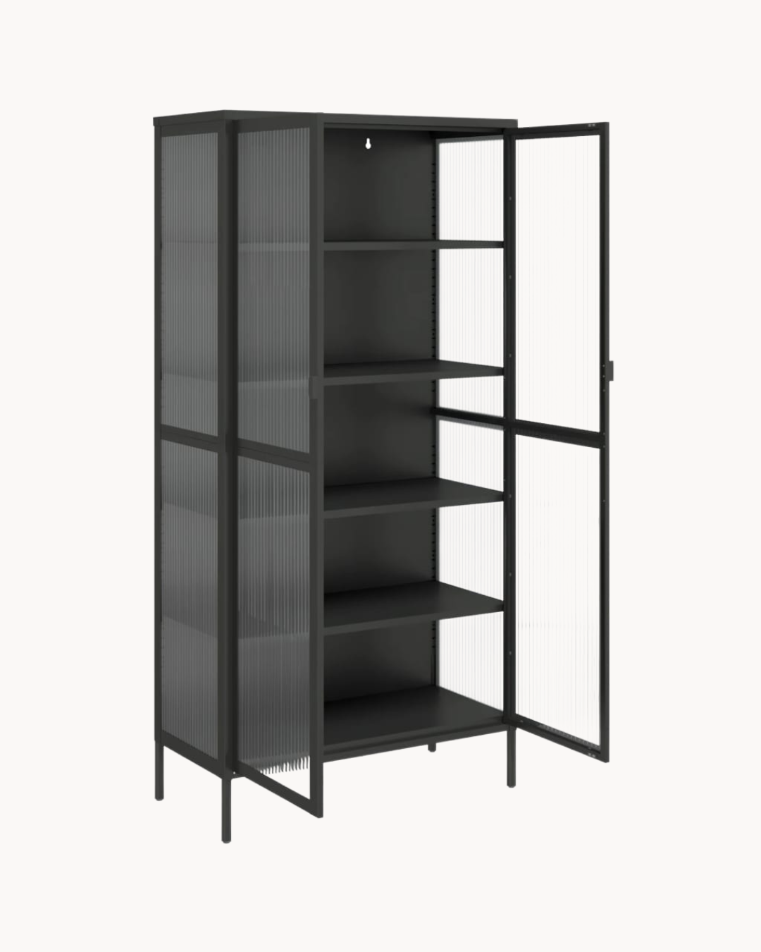 Industrial Contemporary Βιτρίνα Ατσάλι & Αυλακωτό Γυαλί 85cm Μαύρο - Image 4