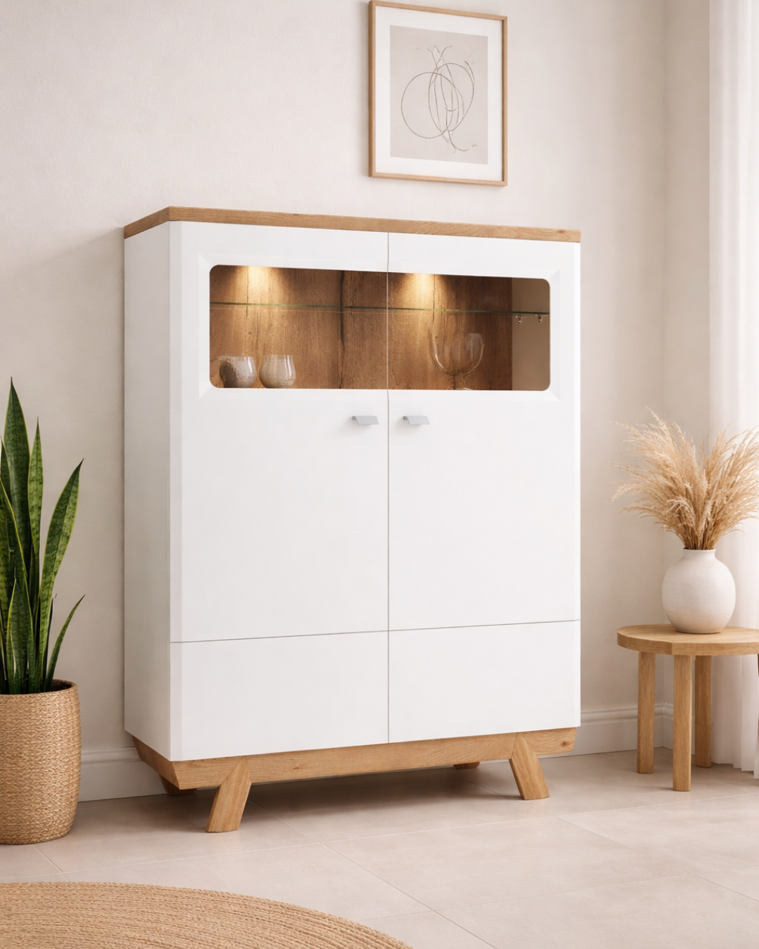 Modern Minimal Βιτρίνα Μπαρ 112cm με Γυάλινη Πρόσοψη & Φωτισμό - Image 2