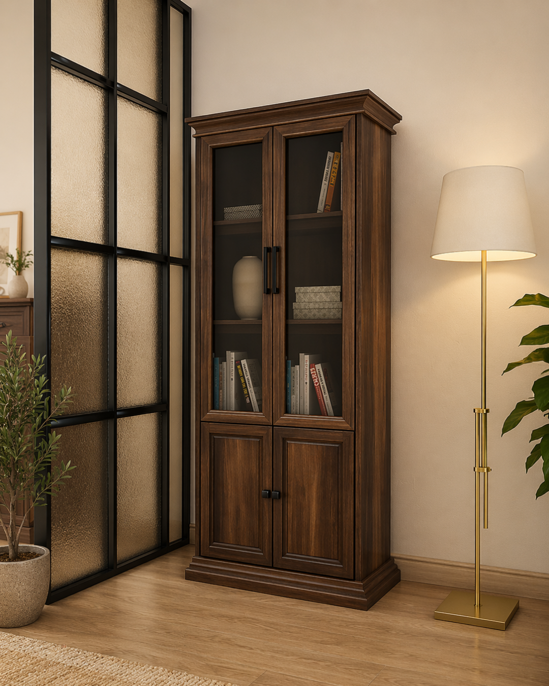 Mid-Century Modern Βιτρίνα με Τζάμι & Ντουλάπι 78,5cm Καρυδί - Image 2