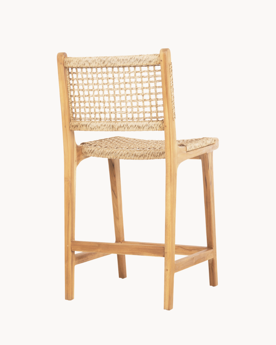 Boho Σκαμπό Μπαρ από Μασίφ Teak με Σχοινί VIRO 60cm - Image 5