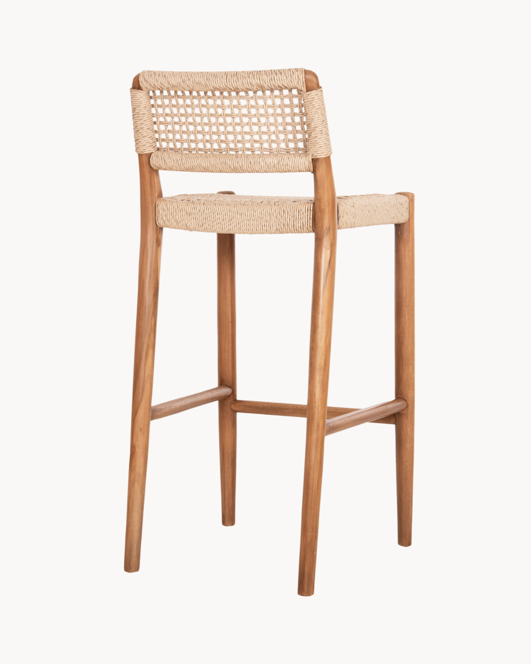Boho Σκαμπό Μπαρ από Μασίφ Teak με Σχοινί VIRO 75cm - Image 5