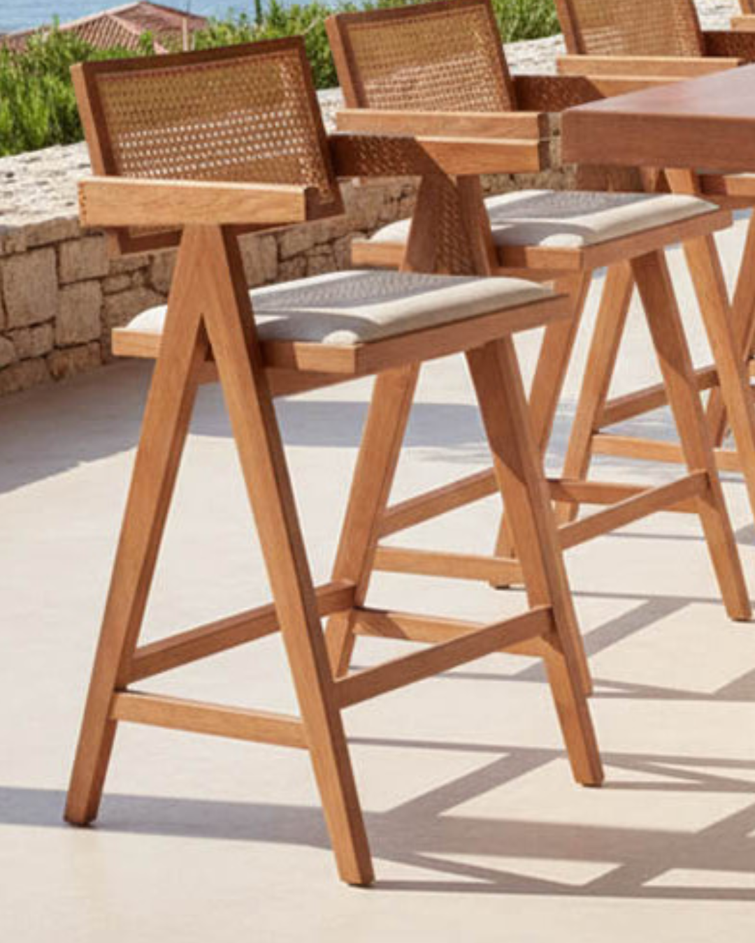 Modern Σκαμπό Μπαρ με Μπράτσα από Rubberwood 70cm - Image 2
