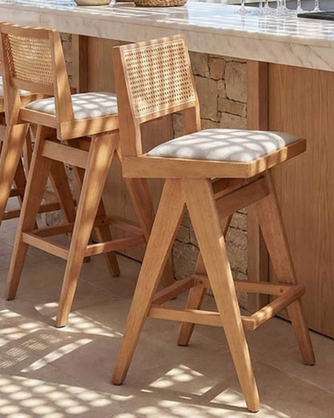 Modern Σκαμπό Μπαρ από Rubberwood με Rattan 70cm - Image 2