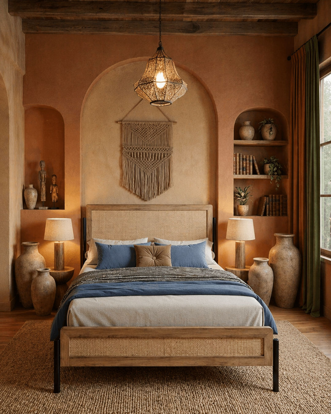 Rustic Ξύλινο Κρεβάτι Rattan Φυσικό 165cm - Image 2