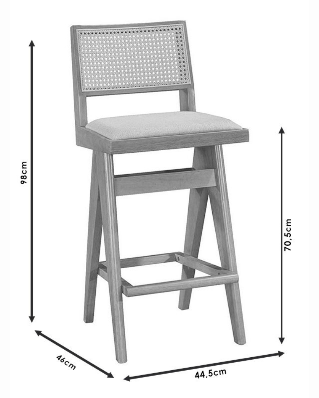 Modern Σκαμπό Μπαρ από Rubberwood με Rattan 70cm - Image 5