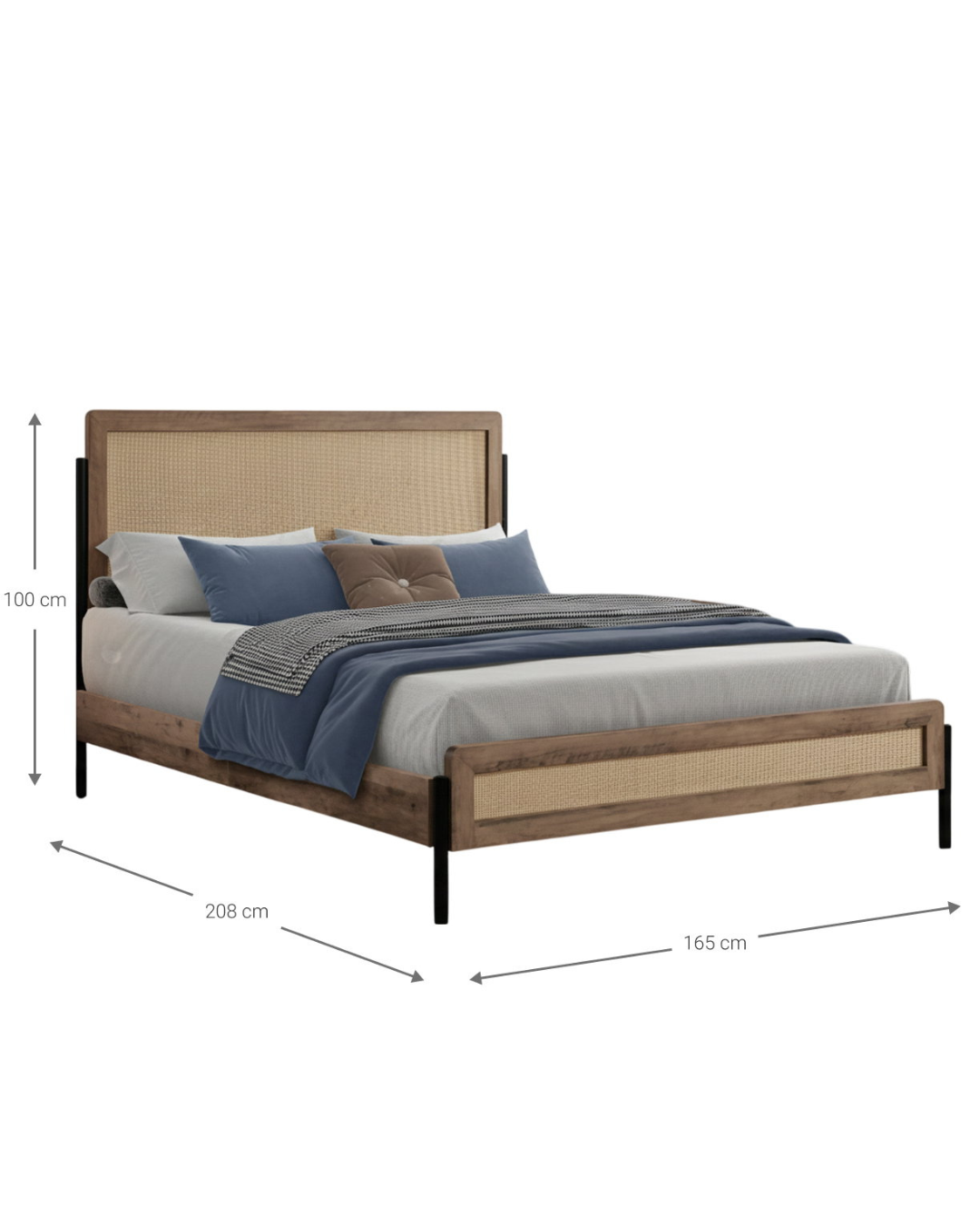 Rustic Ξύλινο Κρεβάτι Rattan Φυσικό 165cm - Image 5