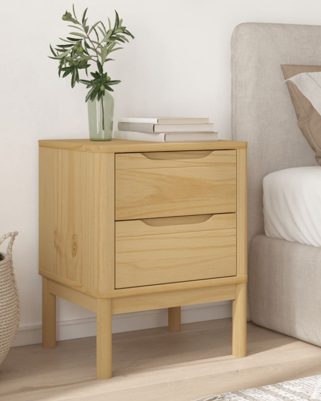 Scandi Κομοδίνο από Μασίφ Ξύλο Πεύκου FLORO 45x39x57εκ φυσικό - Image 2