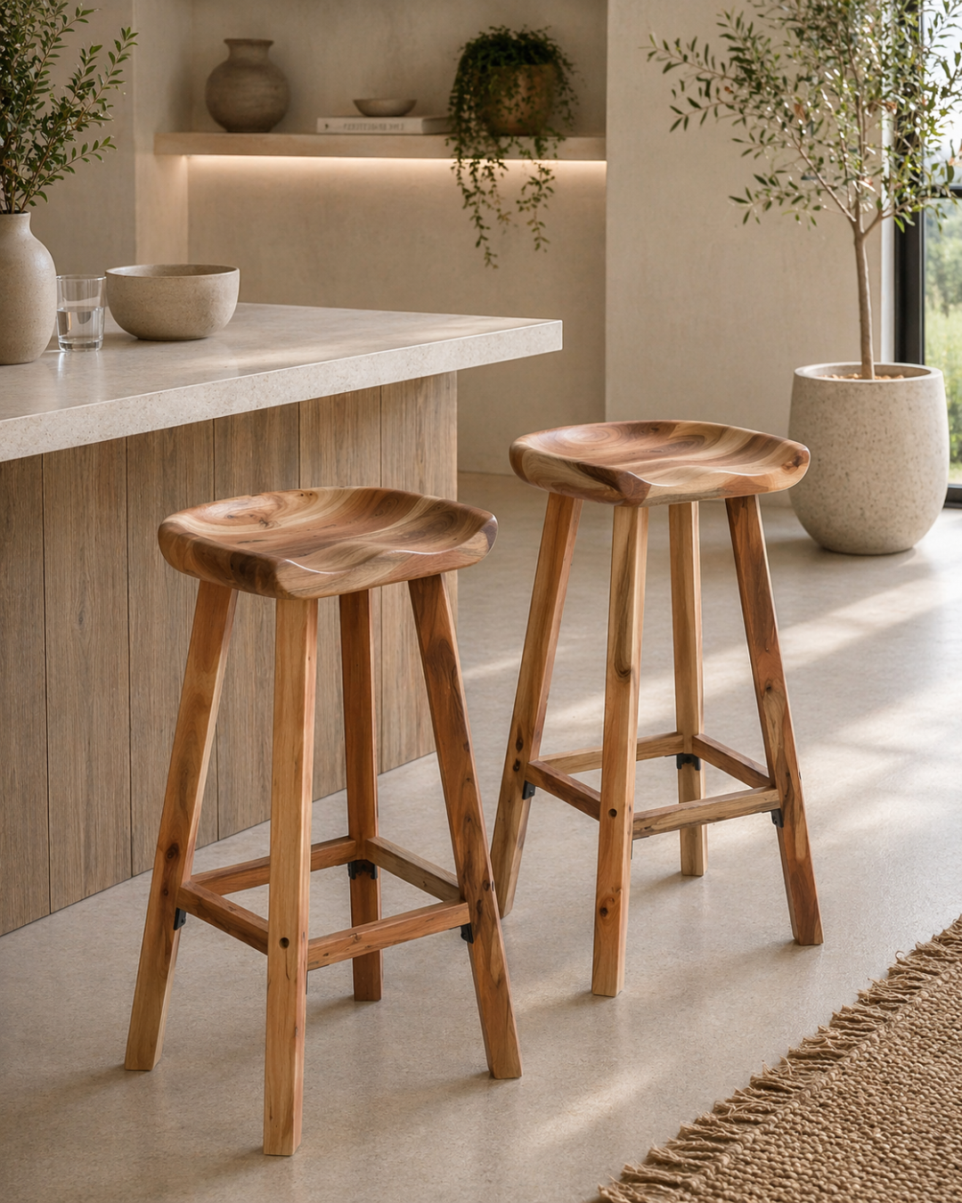 Scandi Σετ 2 Σκαμπό Μπαρ από Μασίφ Ξύλο Ακακίας 76cm - Image 2