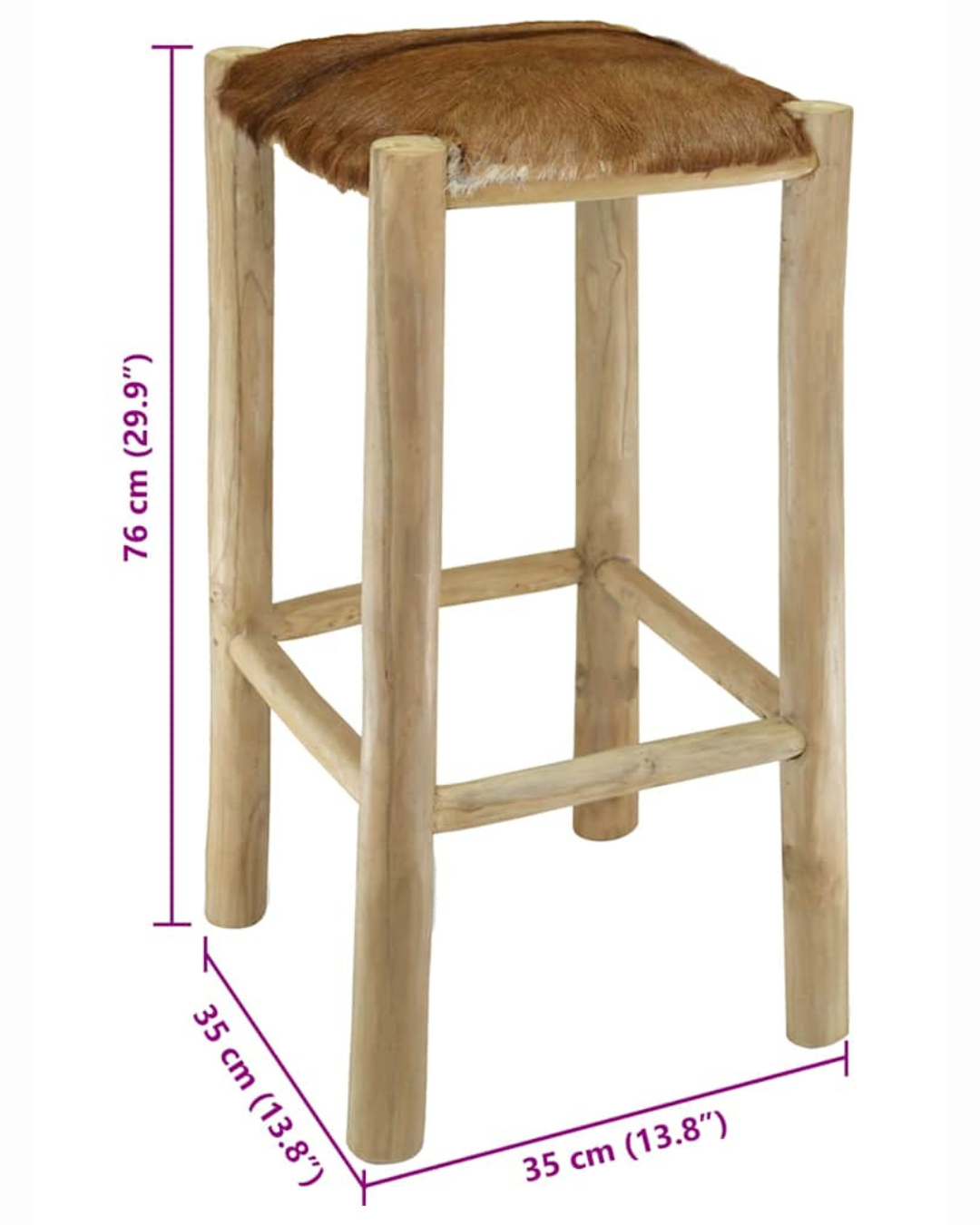 Rustic Σκαμπό Μπαρ από Μασίφ Teak & Γνήσιο Δέρμα Κατσίκας 76cm - Image 6