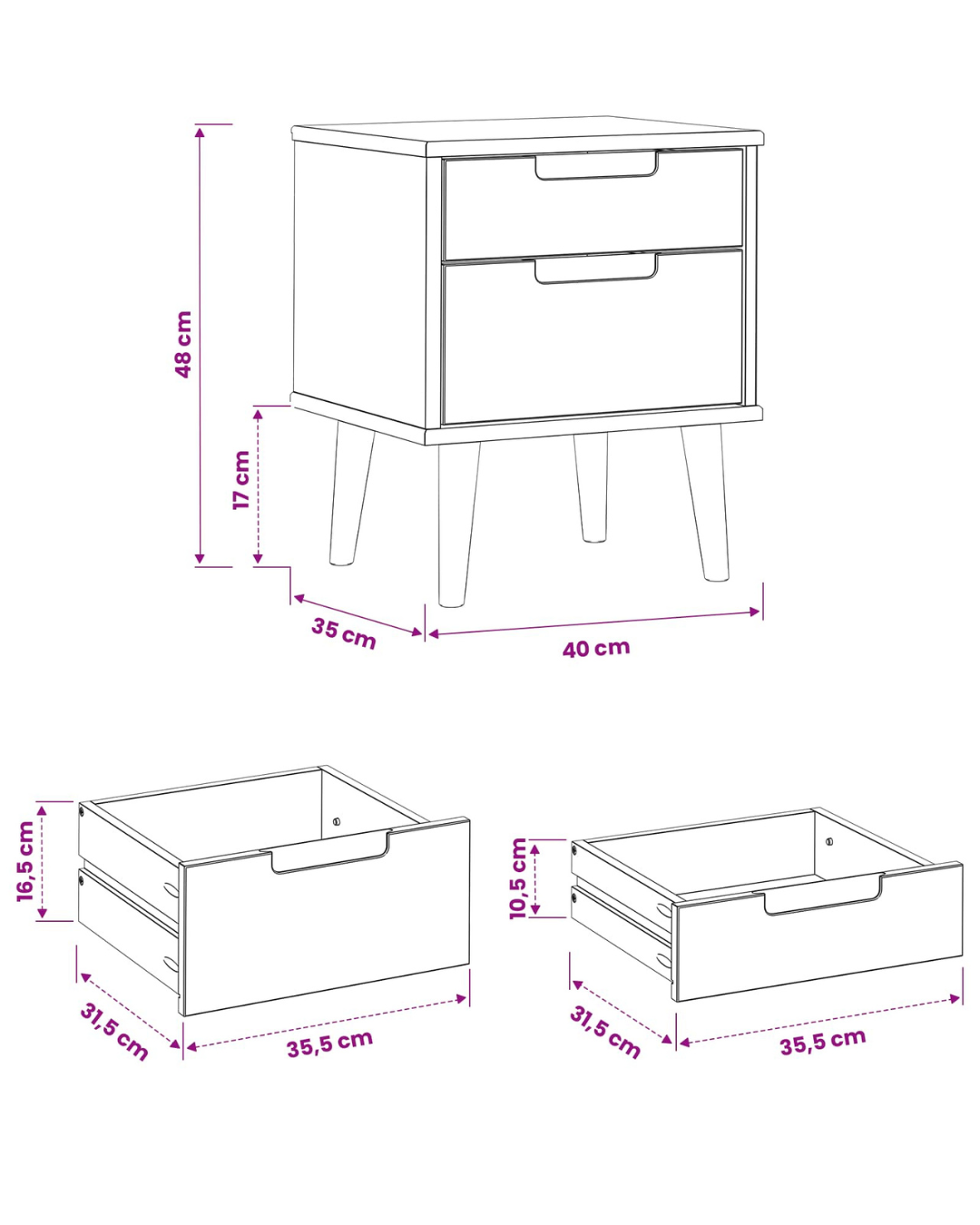Minimal Κομοδίνο από Μασίφ Ξύλο Πεύκου 40x35x48εκ καραμέλα - Image 6