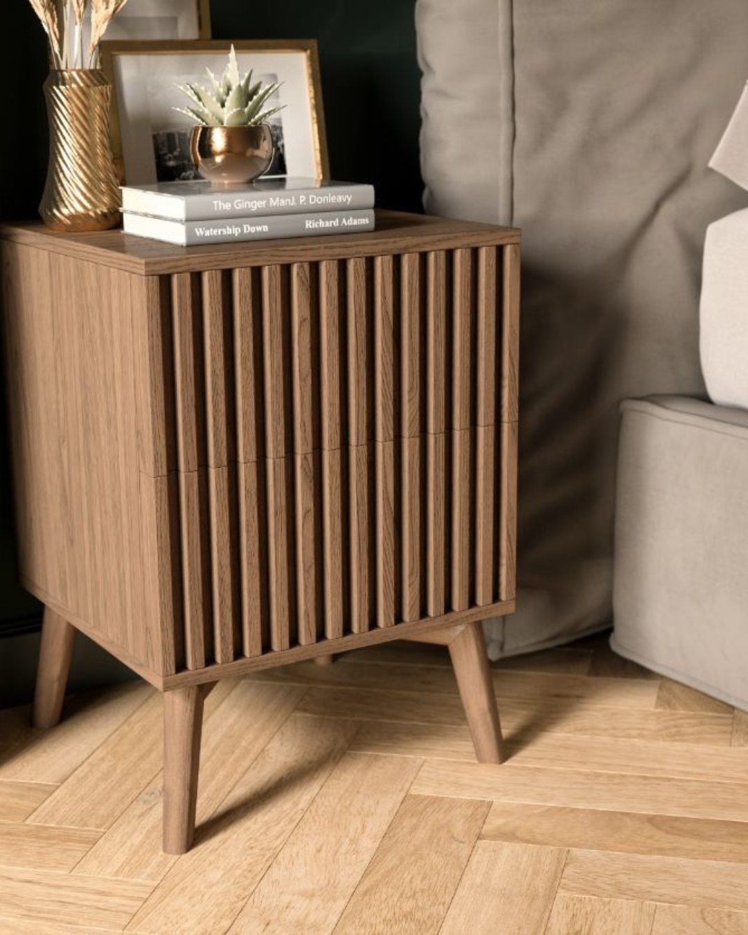 Modern Κομοδίνο Με Δύο συρτάρια 40x40x52εκ Καφέ - Image 2
