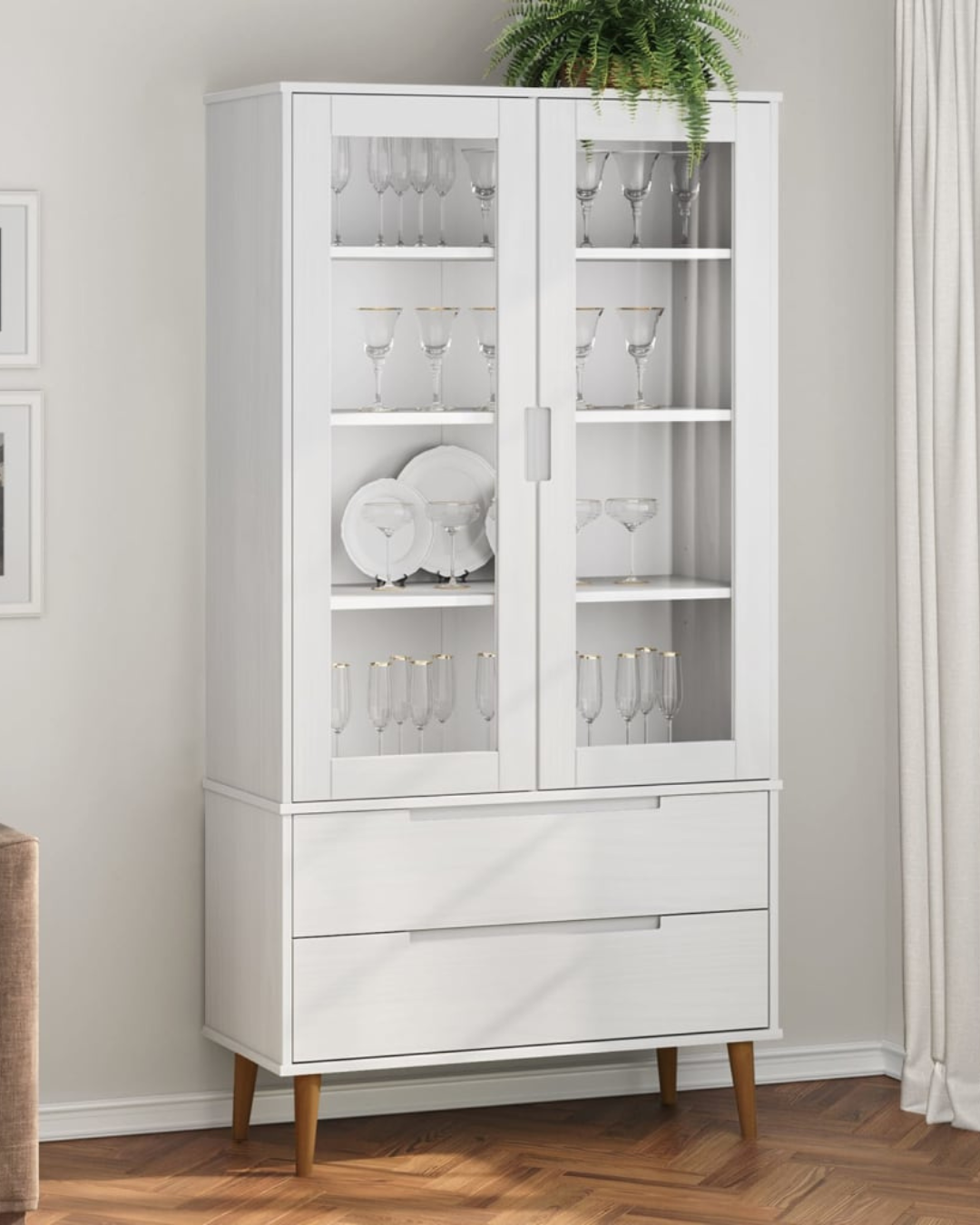 Scandinavian Βιτρίνα Μασίφ Ξύλο Πεύκου 90cm Λευκό - Image 2