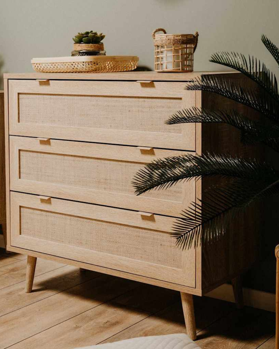 Boho Συρταριέρα Με 3 Rattan Συρτάρια 80x40x80εκ φυσικό - Image 3