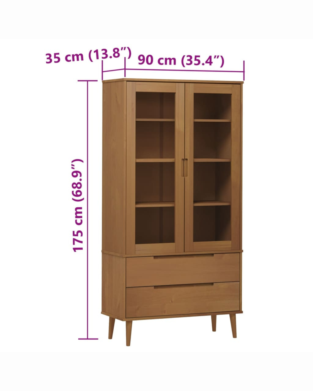 Scandinavian Βιτρίνα Μασίφ Ξύλο Πεύκου 90cm Καφέ - Image 7