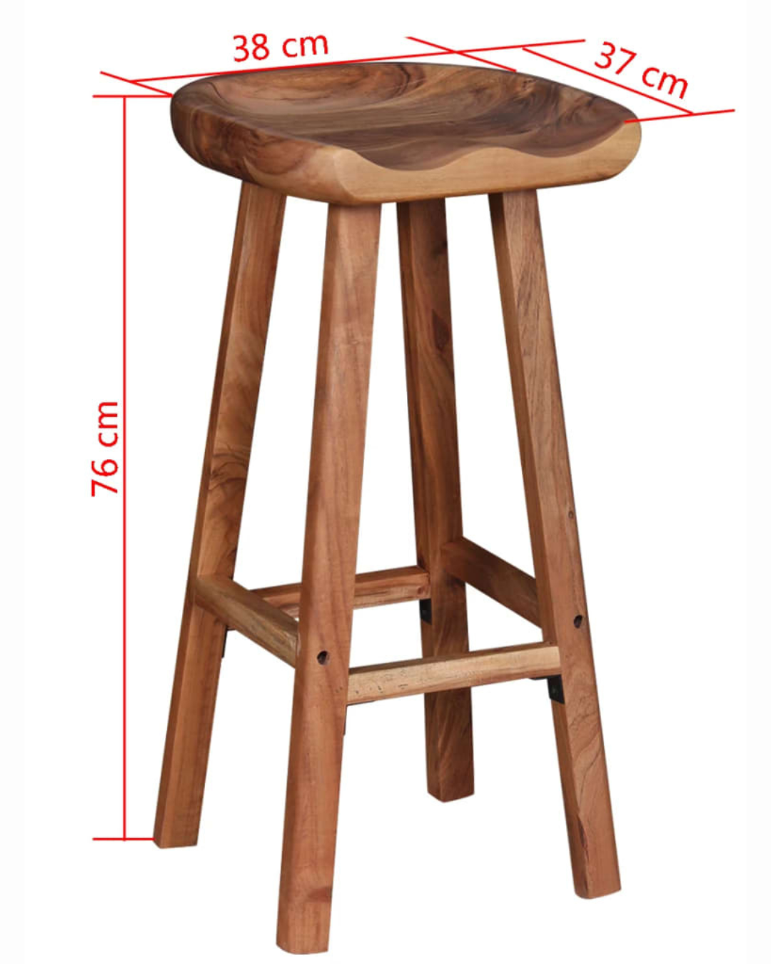 Scandi Σετ 2 Σκαμπό Μπαρ από Μασίφ Ξύλο Ακακίας 76cm - Image 6