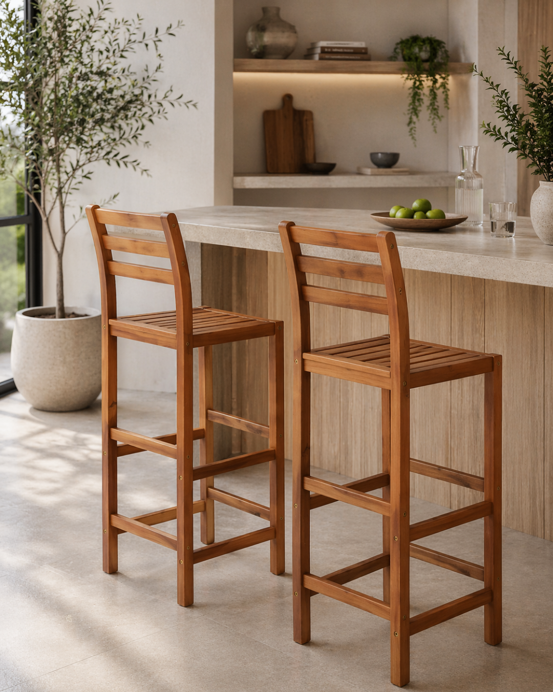 Minimal Σκαμπό Μπαρ από Μασίφ Ακακία με Πλάτη 76cm Φυσικό - Image 2