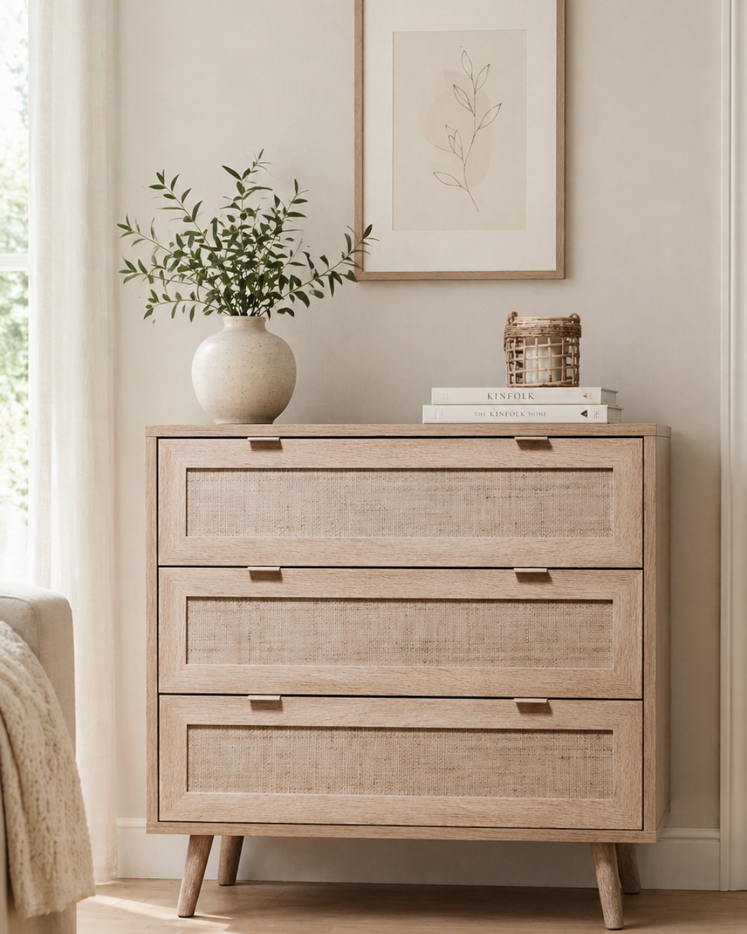 Boho Συρταριέρα Με 3 Rattan Συρτάρια 80x40x80εκ φυσικό - Image 2