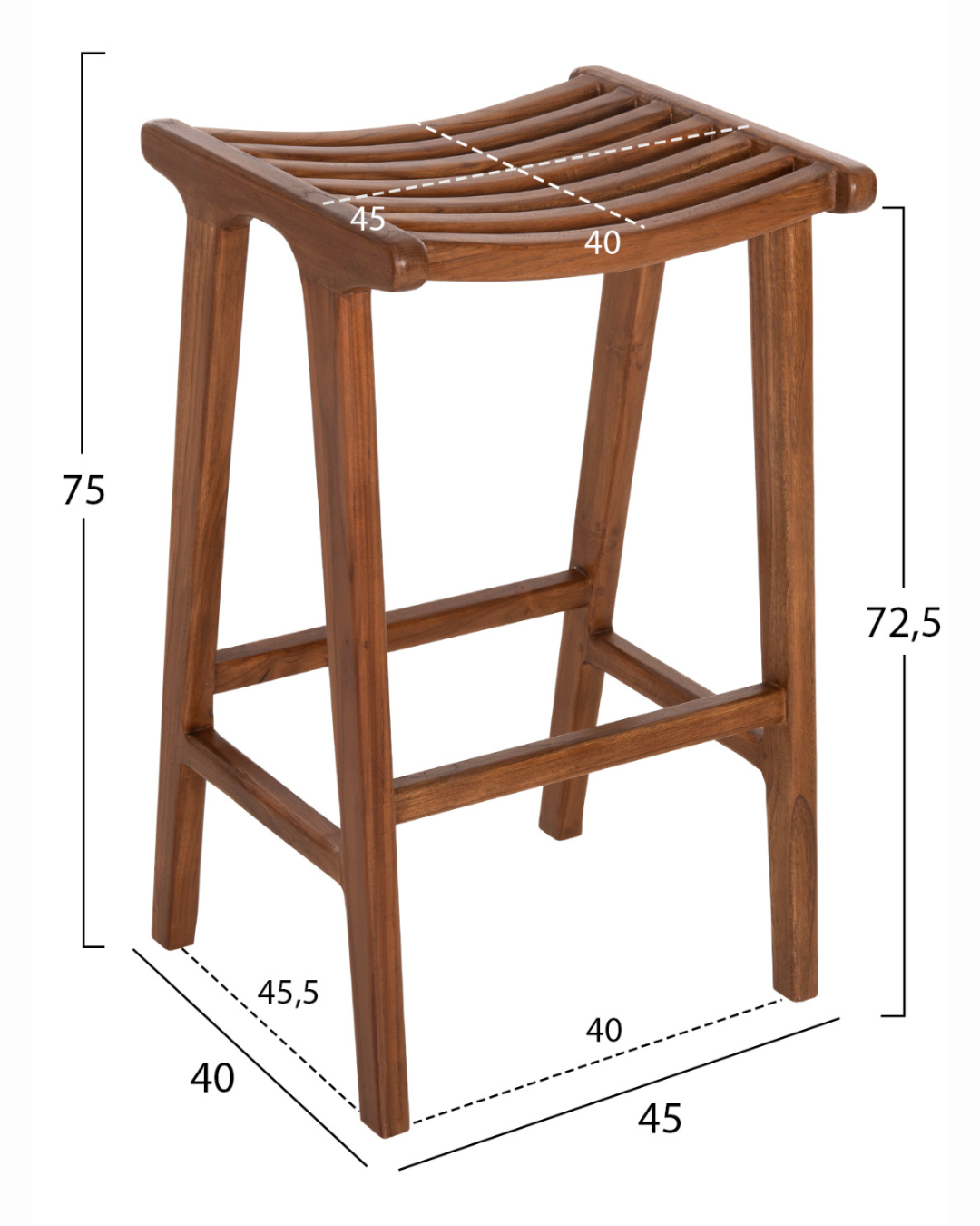Minimal Σκαμπό Μπαρ από Μασίφ Teak σε Καρυδί 72.5cm - Image 8